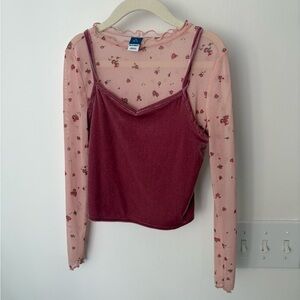 Old Navy Pink Floral Mesh Top